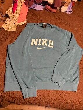 Nike Light Blue Crewneck Sweatshirt with White Logo